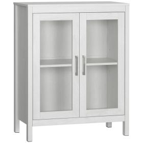 Kleankin Modern Bathroom Floor Cabinet, Wooden Freestanding Bathroom Storage Organizer with 2 Glass Doors & Adjustable Shelves for Bathroom, Whit