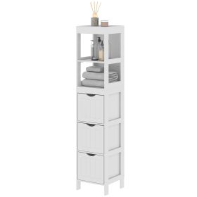 HOMCOM Narrow Bathroom Storage Cabinet, Bathroom Cabinet with 3 Drawers & 2 Open Shelves, Slim Bathroom Floor Cabinet, White