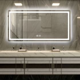 55in. H LED Single Bathroom Vanity Mirror in Polished Crystal Bathroom Vanity LED Mirror for Bathroom Wall Smart Lighted Vanity Mirrors