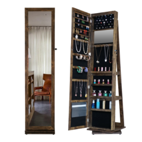 Full Length Mirror 360 Swivel Jewelry Cabinet (Option: Antique gray)