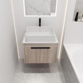 24 " Modern Design Float Bathroom Vanity With Ceramic Basin Set;  Wall Mounted White Oak Vanity With Soft Close Door; KD-Packing;  KD-Packing;  2 (Color: White Oak)